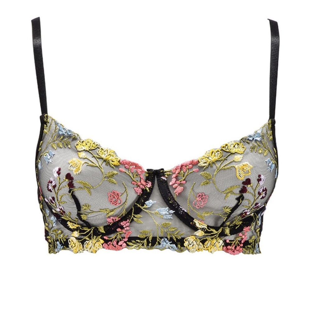 Floral Embroidered Sheer Bra black medium